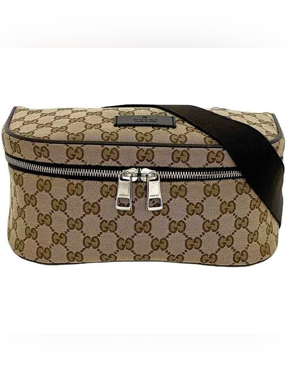 Gucci Beige/Brown GG Supreme Canvas Belt Bag with Black Strap